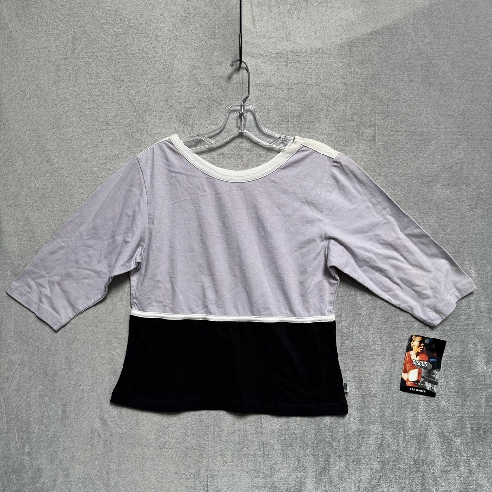 Discus Sport Shirt Womens‎ Medium Purple Black Colorblock Crop 3/4 Sleeve Top